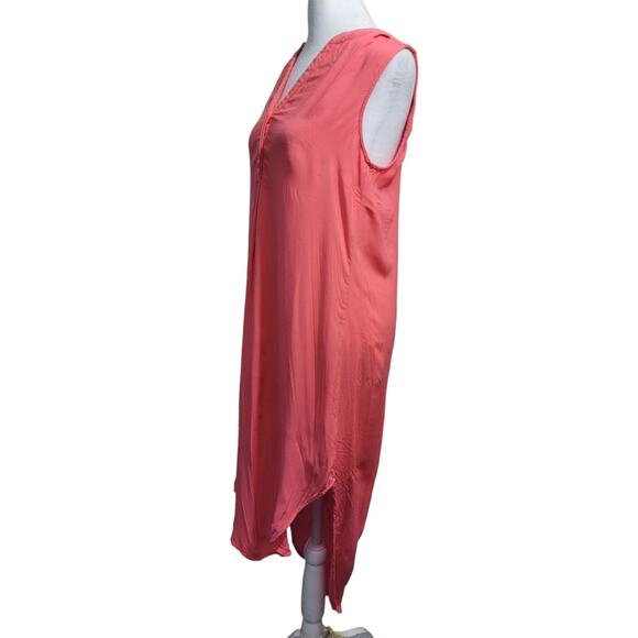 CUPIO Coral Pink Sleeveless V-Neck Asymmetrical Tunic Shift Midi Dress Sz. Small - Picture 7 of 9